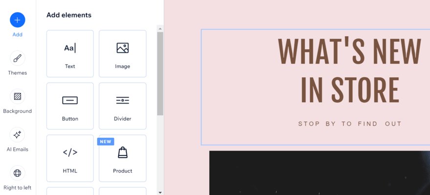 Wix email marketing campaign Editing an email template in Wix's email marketing editor