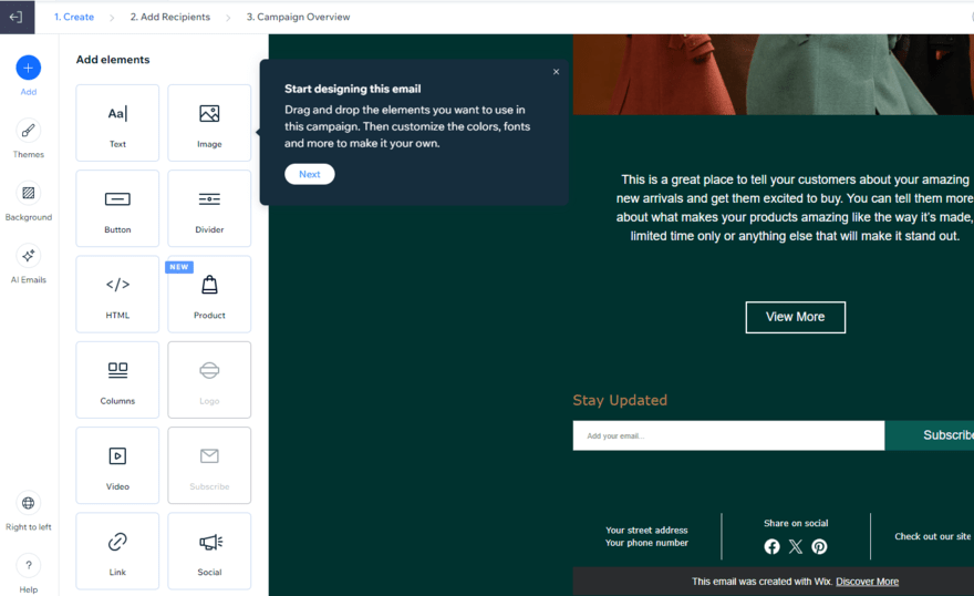 Wix email marketing template Editing an email marketing template in Wix's editor