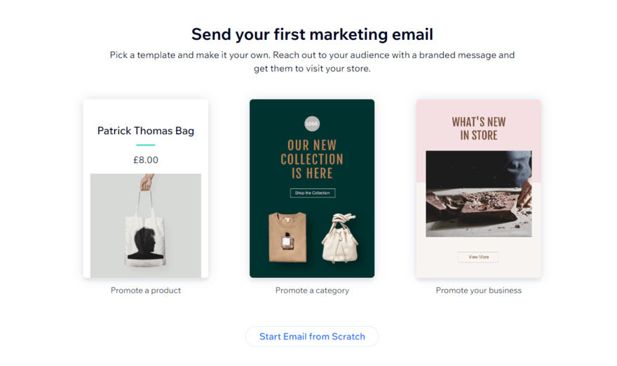 Wix email marketing Selection of three email marketing templates by Wix