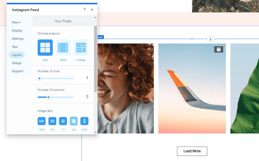 Wix Instagram feed Editing an Instagram feed element in Wix's editor