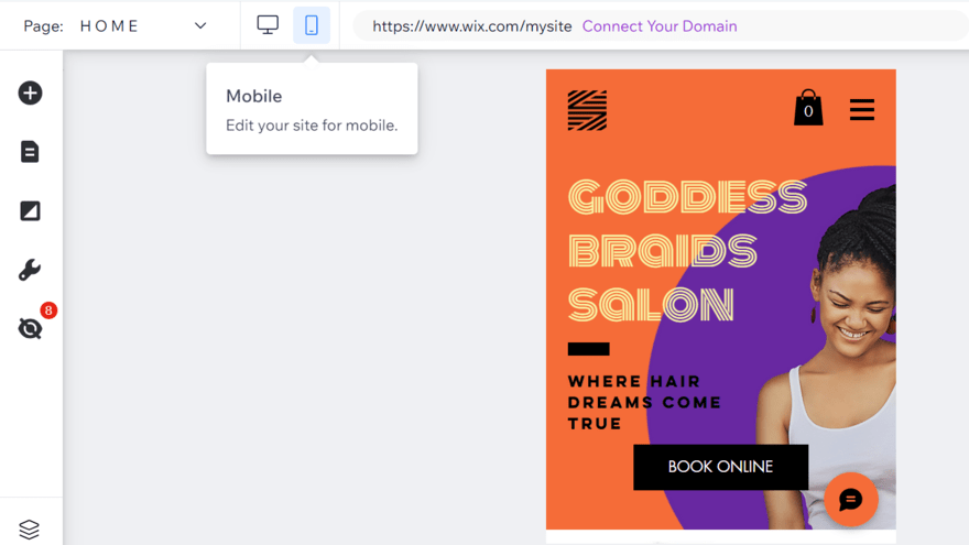 Wix mobile preview Mobile preview in Wix's website editor