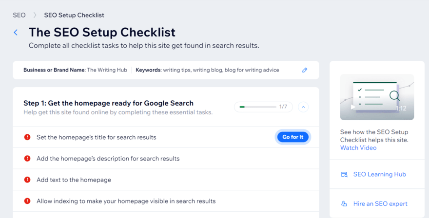 Wix SEO checklist (1) Personalized Wix SEO setup checklist