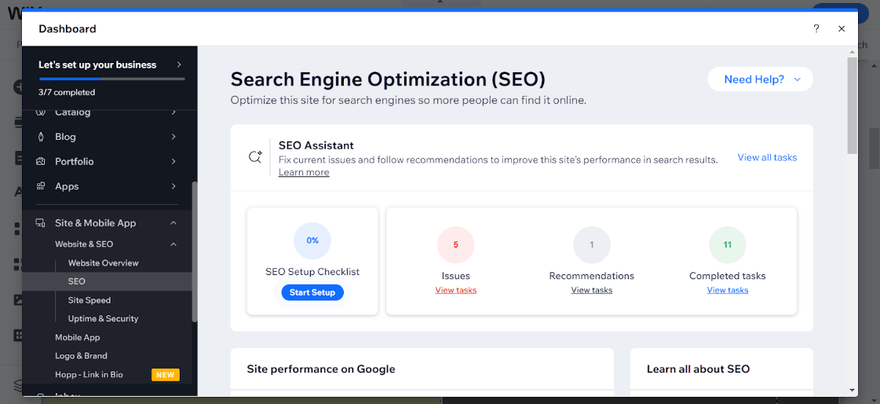 Wix SEO setup checklist Wix SEO setup checklist in the Wix dashboard backend