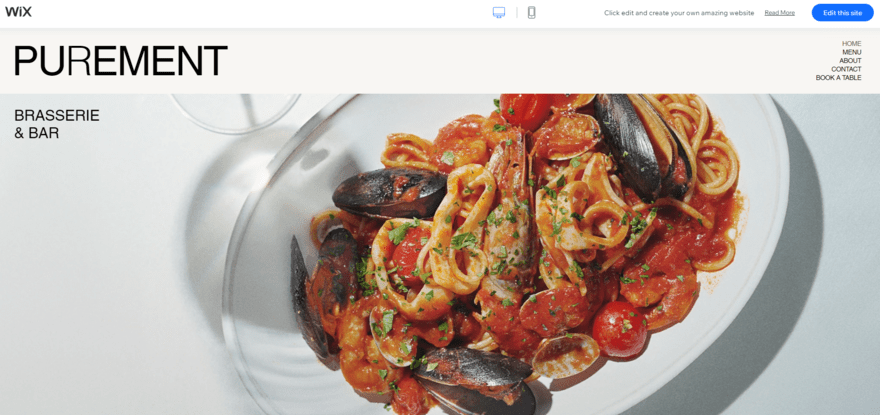 Wix template Wix template preview of a restaurant website template