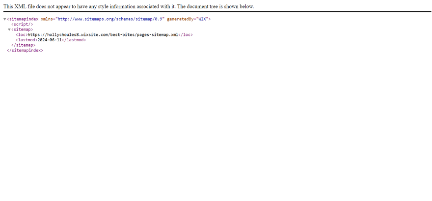 Wix Website Sitemap SEO Review Screenshot of an XML sitemap example dated 2023, showing website structure for SEO optimization.
