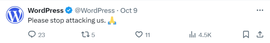 WordPress response to lawsuit X WordPress response to WP Engine X post
